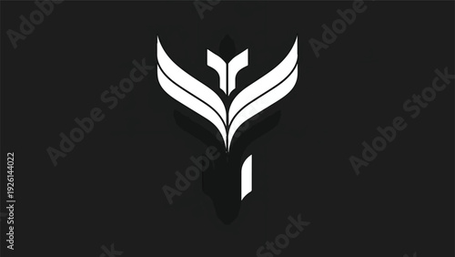 Abstract white phoenix bird logo design on black background.
