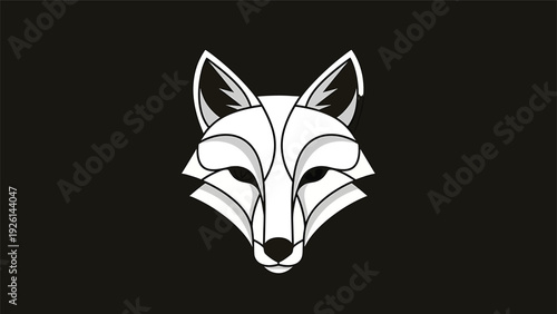 Geometric White Fox Head Logo Design on Black Background.