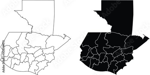 Guatemala Map Outline And Silhouette With Departments