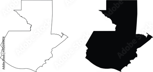 Guatemala Map Outline And Silhouette illustration vector