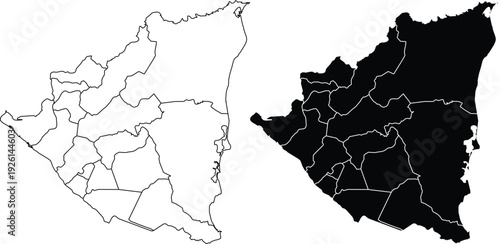 Nicaragua Map With Provinces Outline And Solid Silhouette