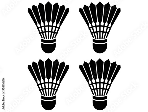 Black badminton shuttlecock silhouette vector set, for sports equipment icons, athletic training, and competition game elements