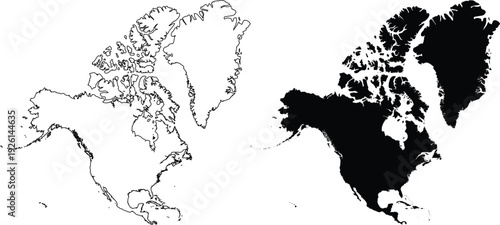 North America Outline Map And Solid Silhouette continent