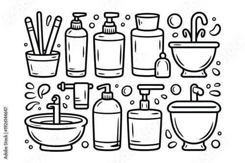 Bathroom vector illustration with colorful toiletries and fixtures