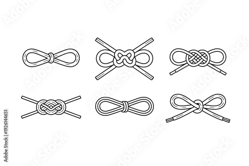 Knot rope icon set with various tying techniques illustrated