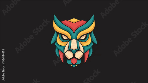 Colorful Geometric Owl Face Emblem Design.