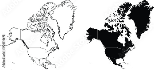 North America Map With United States Outline And Silhouette