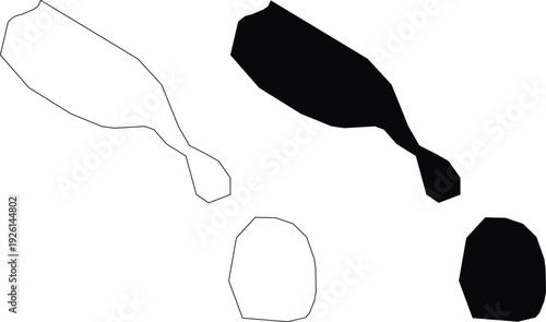 Two island shapes outline and filled on white silhouette