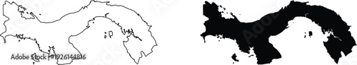 Panama outline map and filled silhouette country