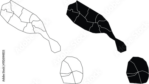 Two island shapes with internal divisions outline and filled