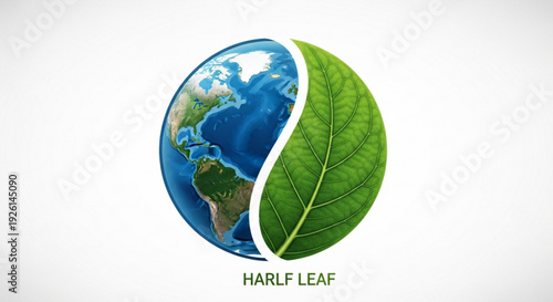 Eco friendly symbol with globe and green leaf on white background for environmental conservation