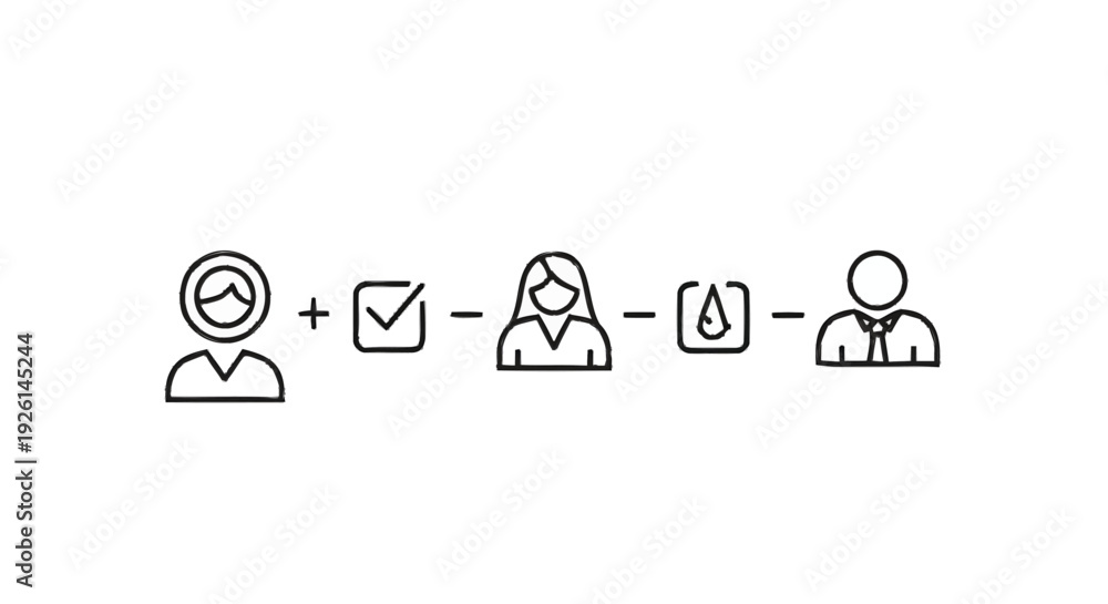 Fototapeta premium Business process flow with people and checklist icons.