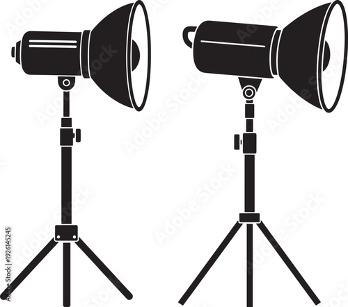Silhouette studio lights on tripod equipment