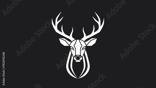 Elegant White Deer Head Emblem on Black Background.