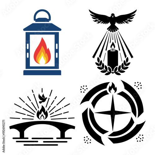 Camp lantern with flame vector icon