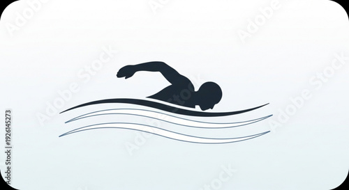 Silhouette of Swimmer in Water, Isolated on White Background