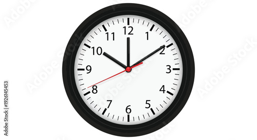 Simple analog wall clock graphic illustration displaying ten minutes past ten oclock accurately