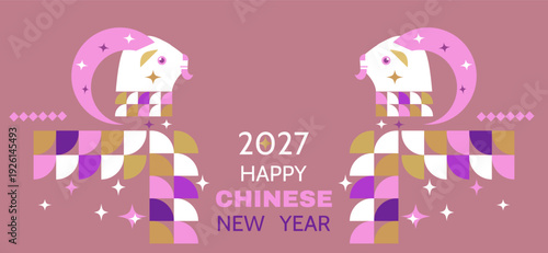 Happy Chinese New Year 2027, Zodiac sign, lunar new year of the Goat Chinese translation: "Happy New Year, Goat" Vector template zodiac symbol animal mascot icon illustration