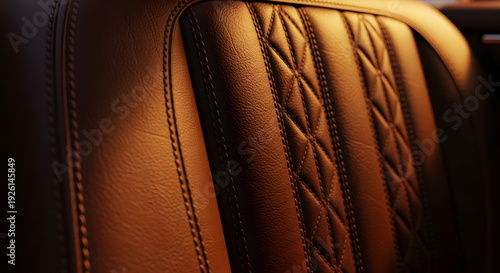 A close-up view of the supple leather car seat, detailed with intricate stitching and diamond patterns, exudes luxury and refined style.