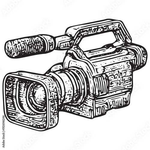 Vintage Professional Video Camera Camcorder Film Production Equipment Illustration