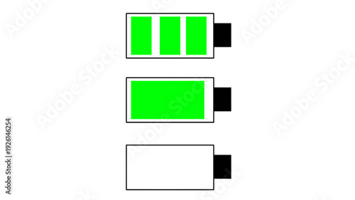 Battery Charge Level Icons Showing Full, Partial And Empty Energy Indicators For Devices And Apps