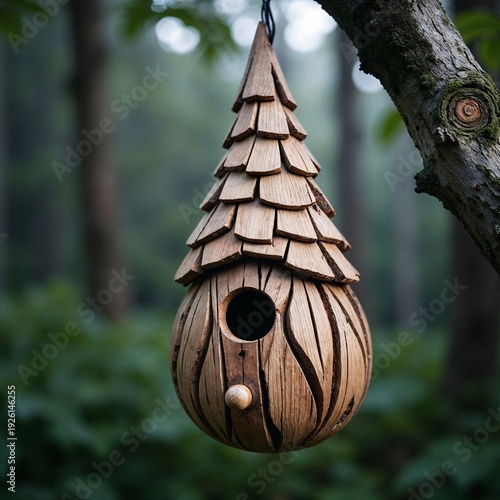This item is a wooden birdhouse (bird house) made in a decorative style reminiscent of a fairytale house