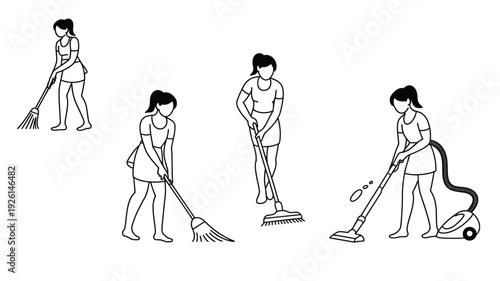 Broom vector illustration of women cleaning with colorful background