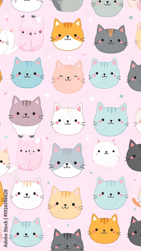 Obraz premium Cute cat faces pattern