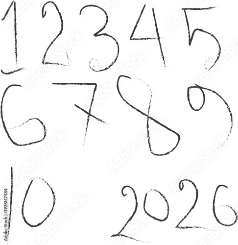 Hand-drawn alphabet and numbers vector illustration set with sketches and symbols