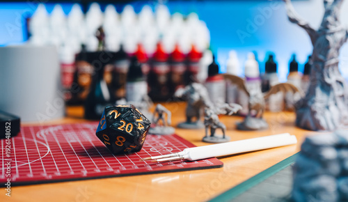 Tableau sur toile D20 dice place for adventure story TTRPG role playing tabletop game and board ga