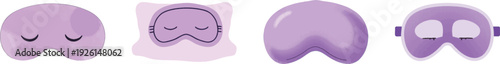 Watercolor purple sleeping eye mask and pillow rest isolated set on white background.