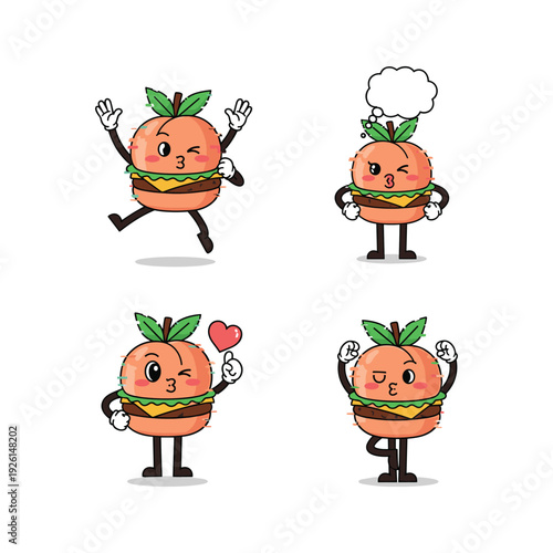 Cartoon peach characters expressing different emotions with copy space