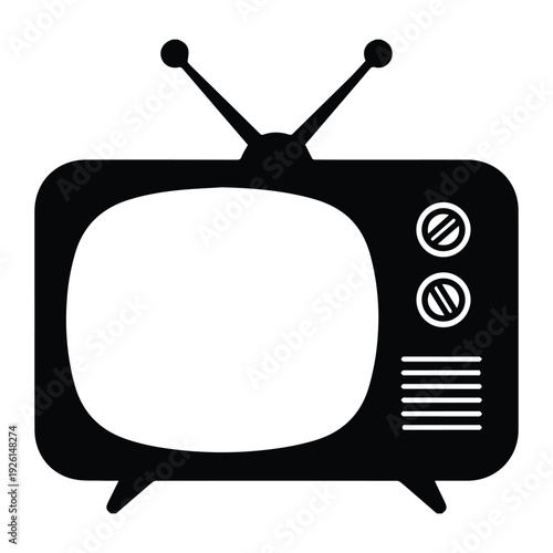 Retro TV Icon Black Silhouette vector black on a white background