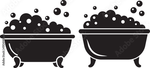 Silhouette bathtubs with bubbles and foam