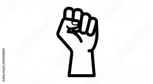 Clenched fist raised in solidarity or protest on white background
