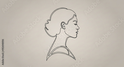 Woman's minimalist line drawing portrait in profile with elegant hair