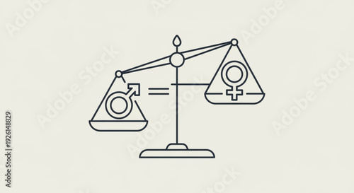 Balanced scales with male and female symbols equality concept fair justice gender parity social issue illustration