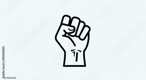 Black and white illustration of a clenched fist symbolizing strength power and determination on a plain white background