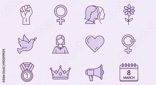 International women's day icons set symbols of female empowerment and equality march 8th celebration