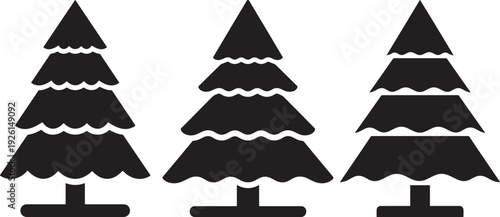 Three christmas trees silhouette isolated on white