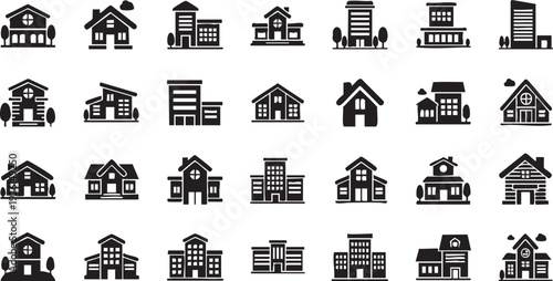 Collection of Various Black House Icons.