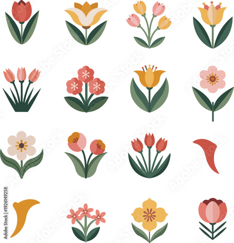 set of flower vector design icons art illustrator