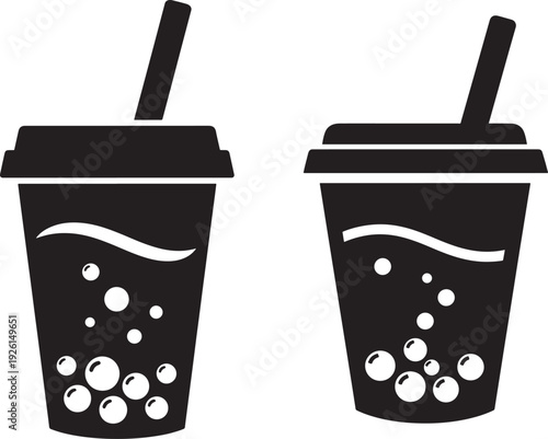 Silhouette bubble tea cups with straws icons