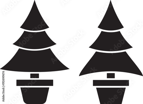 Silhouette Christmas trees in pots icons