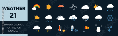 Weather icon set. Simple and colorful flat icons. Vector illustration.