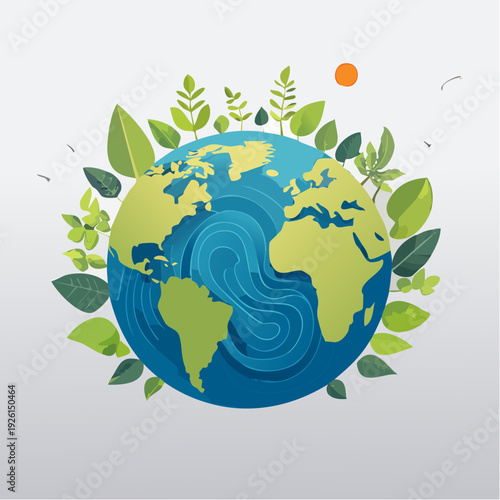 World Water Day Global Earth Illustration – Save Water, Clean Water Awareness & Sustainable Planet Environmental Concept