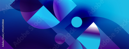 Abstract shapes blend, creating vibrant blue purple gradients. Fluid forms suggest movement, depth, modern design aesthetic.