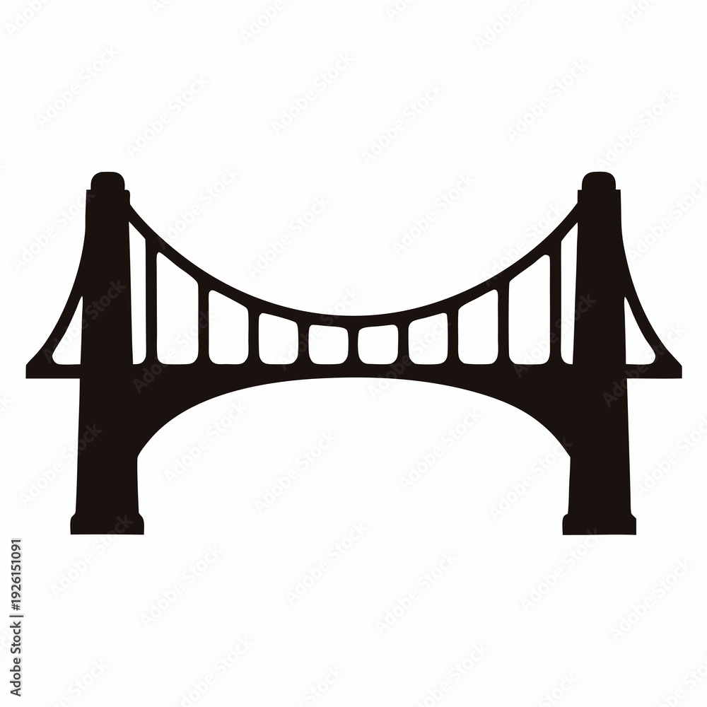 Obraz premium Black silhouette of a suspension bridge architectural design for transportation