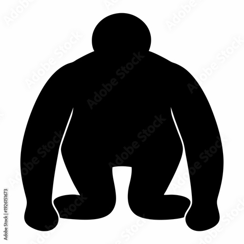 Silhouette of a large, crouching, humanoid figure with rounded shapes
