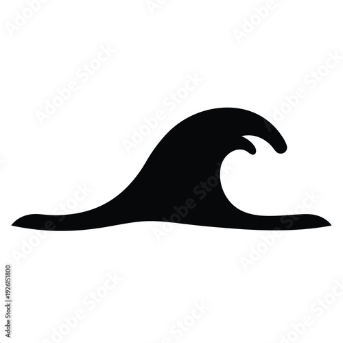 Simple black and white minimalist illustration of a breaking ocean wave